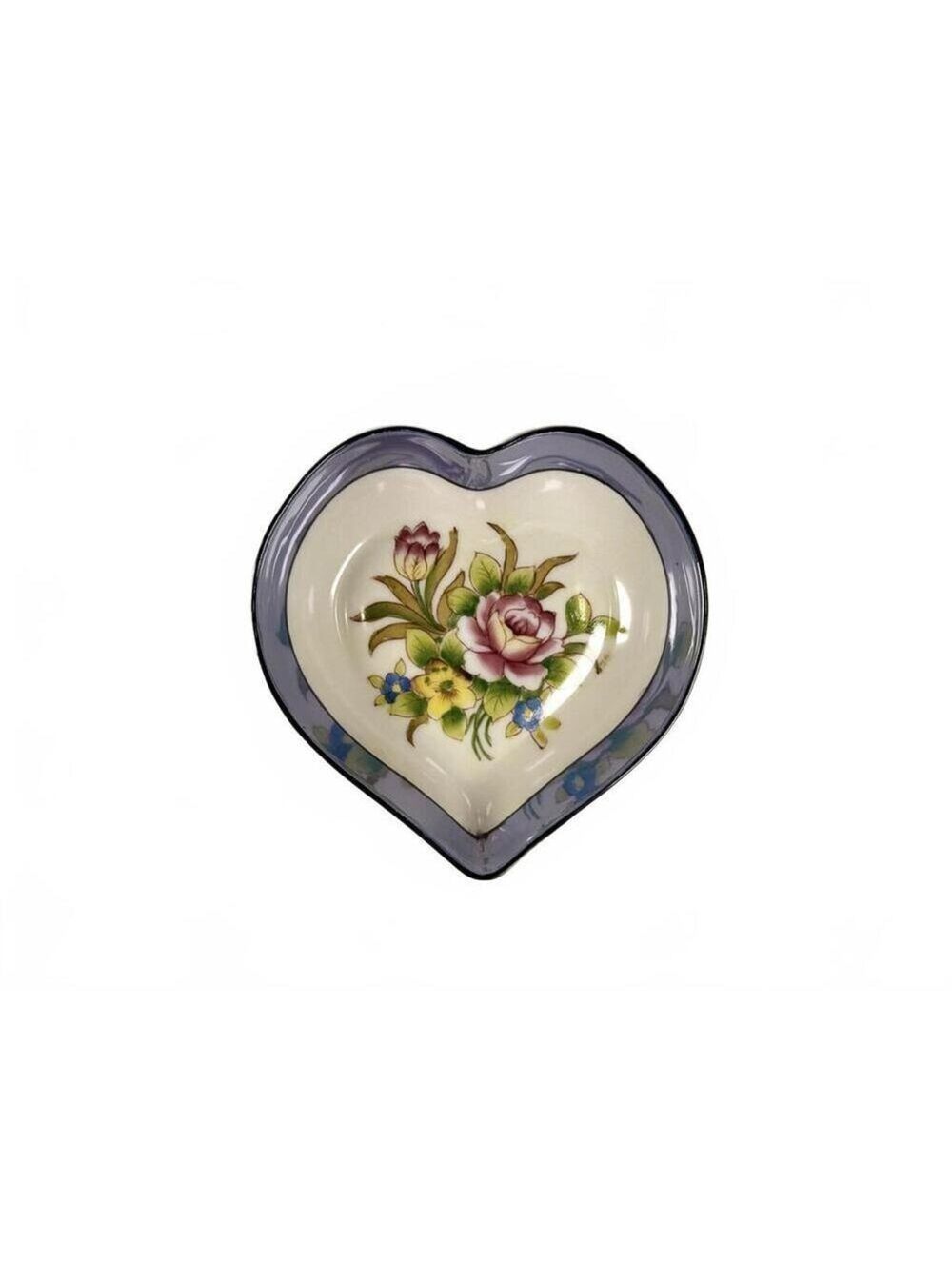 Antique Noritake Japan Lavender Luster Heart Trinket Dish Hand Painted Floral